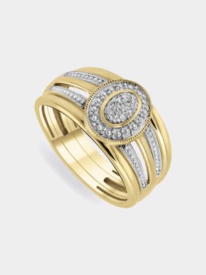 Yellow Gold Diamond & Created Sapphire Women's Oval Triple Set Ring