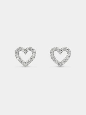 Sterling Silver Lab Grown Diamond Women’s Open Heart Stud Earrings