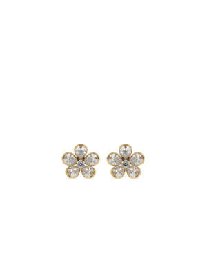 Yellow Gold, Cubic Zirconia Women's Pear shape Flower Stud Earrings