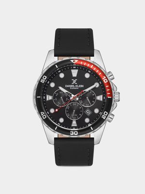 Daniel Klein Men’s Silver Plated Black Leather Chronograph Watch