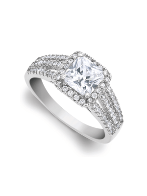 Sterling Silver & Cushion-Cut Cubic Zirconia Halo Ring