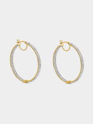 Yellow Gold & Sterling Silver Crystal Hoop Earrings
