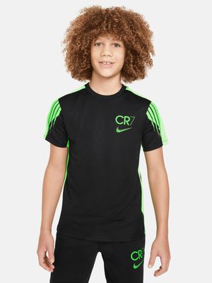 Boys Nike Dri-Fit CR7 Academy 23 Short Sleeve Black/Green Football Top