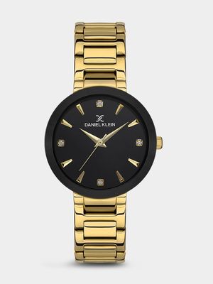 Daniel Klein Gold Plated Black Dial Bracelet Watch