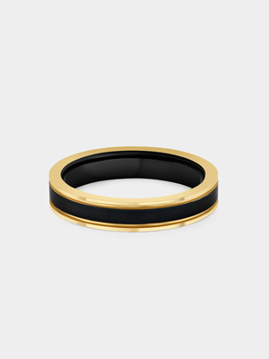 Tungsten Gold Plated Men’s Black Centre Stripe Ring