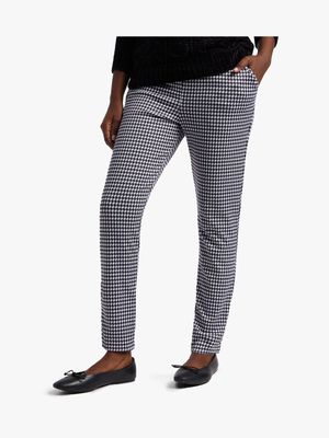 Women's Black & White Printed Skinny Suit Trousers