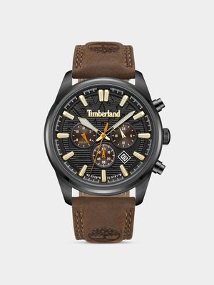 Timberland Northbridge Black Plated Black Dial Brown Leather Chronograph Watch