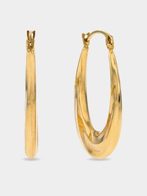 Yellow Gold, Oval Wave Creole Earrings