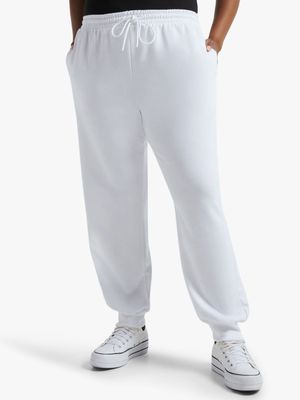 Jet Women's Extended White Basic Jogger Fleece Active Pants