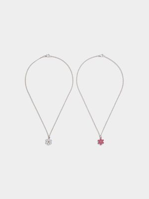 Girl's Pink & White Daisy Necklace Set
