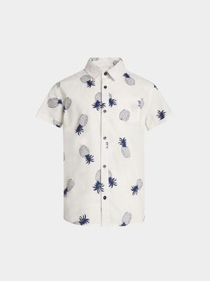 Younger Boy's White Pineapple Print Shirt