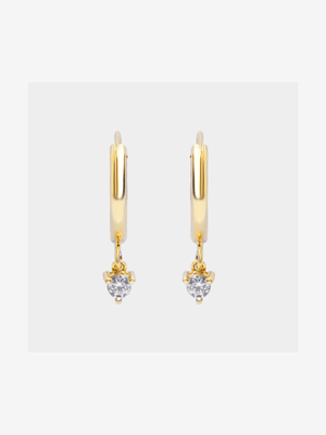 18ct Gold Plated Sleeper with 3 claw CZ earring
