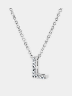 CZ Initial Necklace L Silver Plated