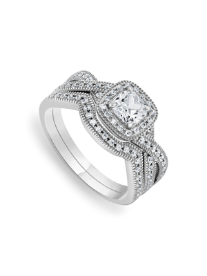 Sterling Silver & Cubic Zirconia Cushion Twist Twinset Ring