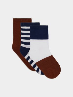 Boy's 3 Pack Colourblock Striped Socks