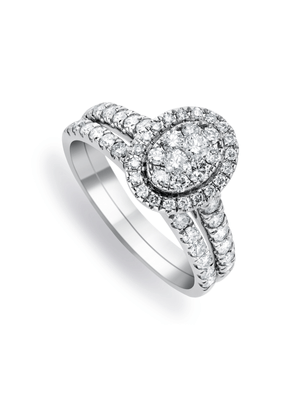9ct White Gold 1ct Diamond Oval Halo Twin set Rings