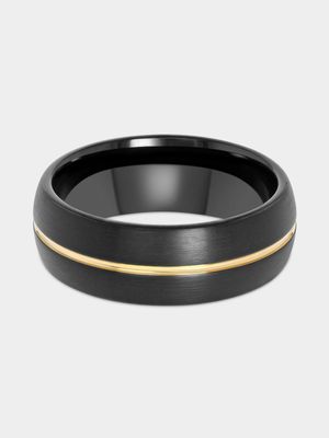 Tungsten Black & Gold Centre Stripe Ring