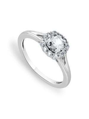 Sterling Silver Diamond & Created White Sapphire Cushion Halo Ring