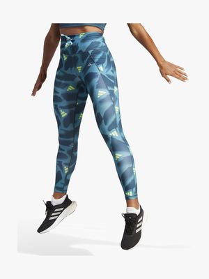 Womens adidas Run Essential All Over Print Teal Tights
