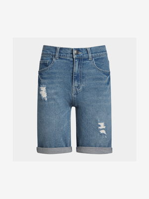 Younger Boy's Mid Wash Ripped Denim Shorts