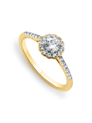 Yellow Gold Diamond & Created White Sapphire Flower Halo Women’s Ring