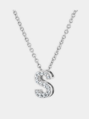 CZ Initial Necklace S Silver Plated