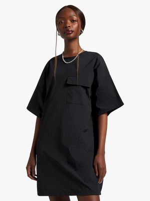 Women's Black Taslon T-Shirt Dress