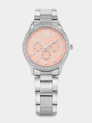 Tempo Silver Plated Peach Dial Bracelet Watch