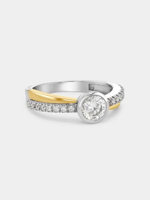 Yellow Gold & Sterling Silver, Cubic Zirconia Round Crossover Ring
