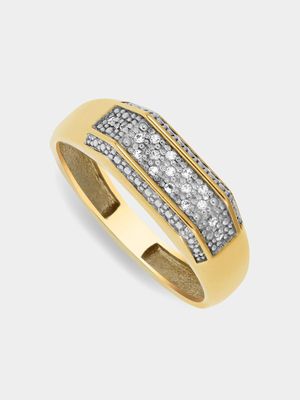 9ct Yellow Gold Diamond & Created Sapphire Men's Statement Dress Ring