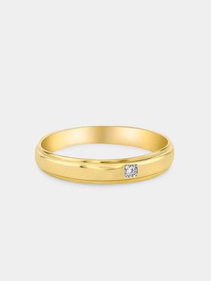 Yellow Gold Diamond Solitaire Square Wedding Band