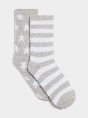 Women's Grey & White 2-Pack Sleep Socks