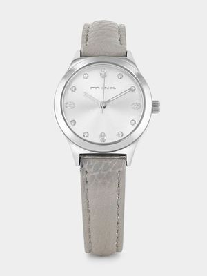 Minx Silver Plated Grey Dial Grey Faux Leather Watch