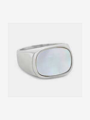 Stainless Steel Mother Of Pearl Men’s Large Signet Ring