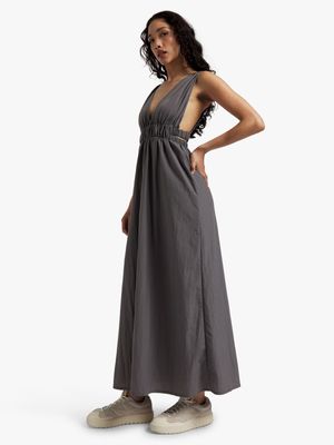 Women's Grey Cut Out V-Neck Maxi Dress