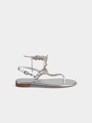 Women's Sissy Boy Silver Jewelled Thong Sandals