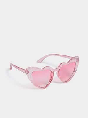 Girl's Pink Glitter Heart Sunglasses