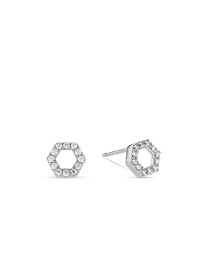 Sterling Silver Cubic Zirconia Honeycomb Women’s Stud Earrings