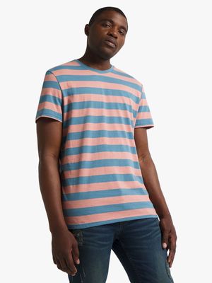Men's Coral & Blue Striped T-Shirt