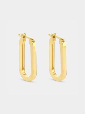 18ct Yellow Gold Plated Edged Oval Hoop Earrings