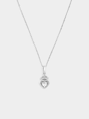 Sterling Silver Cubic Zirconia Tiara Heart Pendant