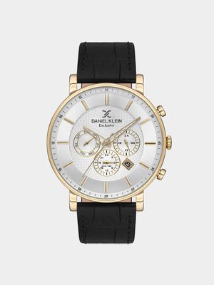 Daniel Klein Gold Plated Black Leather Chronographic Watch