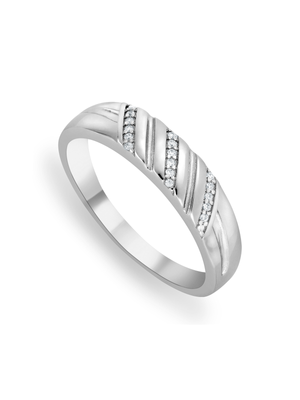 Sterling Silver & Cubic Zirconia Diagonal Design Men's Ring