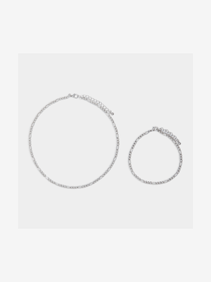 Women's Silver Necklace & Bracelet Set