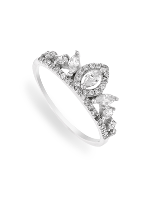 Sterling Silver & Cubic Zirconia Princess Tiara Ring