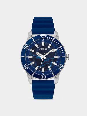 Guess Men’s Quartz Stainless Steel Blue Silicone Watch
