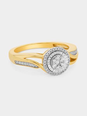 Yellow Gold 0.25ct Diamond Round Bezel Halo Ring