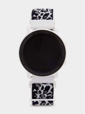 Girl's Black & White Animal Print Digital Watch