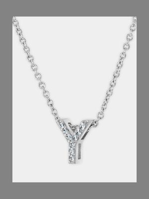 CZ Initial Necklace Y Silver Plated