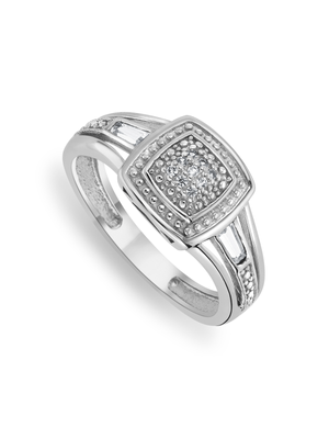 Sterling Silver Created White Sapphire & Diamond Women's Cushion Tulip Ring